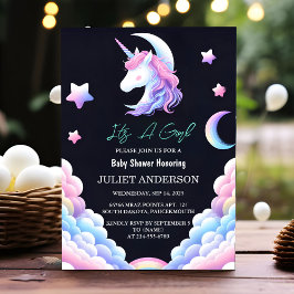 Glow Space Royal Pony Unicorn Baby Girl Dusche hin Einladung