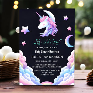Glow Space Royal Pony Unicorn Baby Girl Dusche hin Einladung