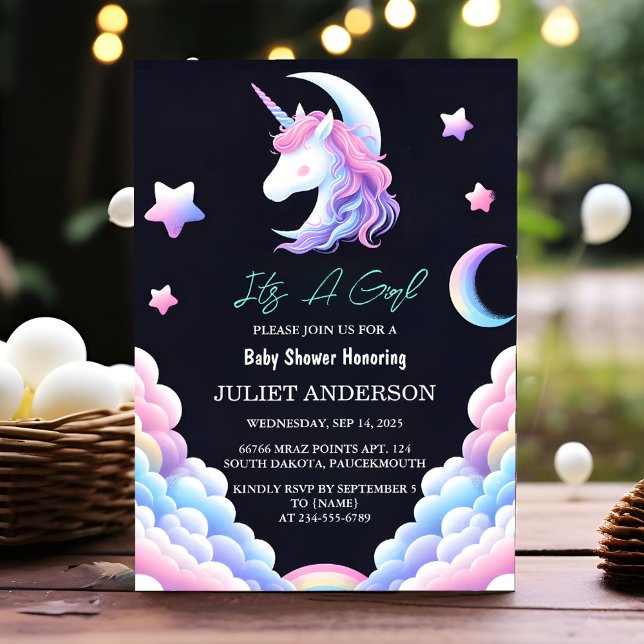 Glow Space Royal Pony Unicorn Baby Girl Dusche hin Einladung (Von Creator hochgeladen)