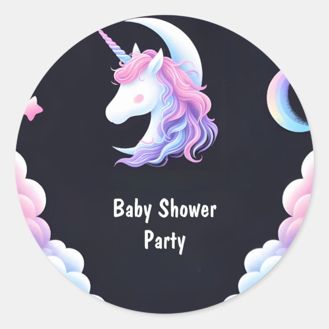 Glow Space Royal Pony Unicorn Baby Girl Dusche hin Runder Aufkleber (Vorderseite)
