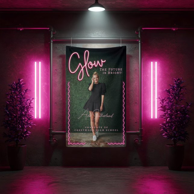 Glow The Future is Bright Fun Pink Neon Abschluss Banner (Glow The Future is Bright Fun Pink Neon Graduation Banner)