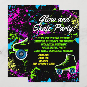 Glow und Skate Roller Skaten Kindergeburtstag Part Einladung