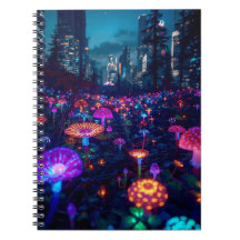 Glowfall Grove Notizbuch | Neon-Kunst von KI