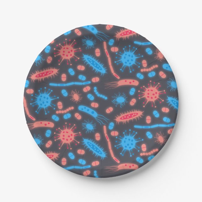 Glowing Bacteria Microorganism pink blue Pappteller (Vorderseite)