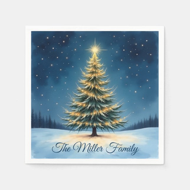 Glowing Christmas Tree Paper Napkin – Customizable Serviette (Vorderseite)