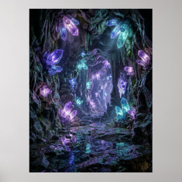 Glowing Crystal Cave Fantasy Art Poster