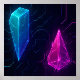 Glowing Cyberpunk Geometric Circuit Pattern Poster