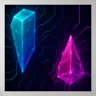 Glowing Cyberpunk Geometric Circuit Pattern Poster