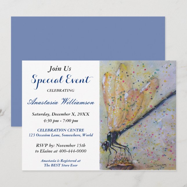 GLOWING DRAGON FLY PARTY EREIGNIS INVITE EINLADUNG (Vorne/Hinten)