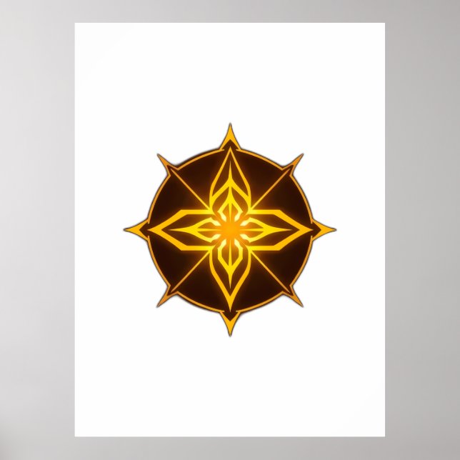 Glowing Golden Compass Rose on Dark Circle Poster (Vorne)