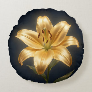 Glowing golden lily flower rundes kissen