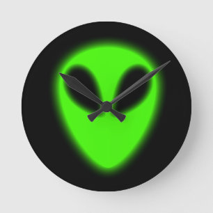 Glowing Green Alien Wall Clock Runde Wanduhr