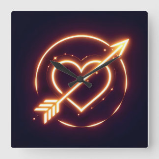 glowing image of a heart with cupid's arrow quadratische wanduhr