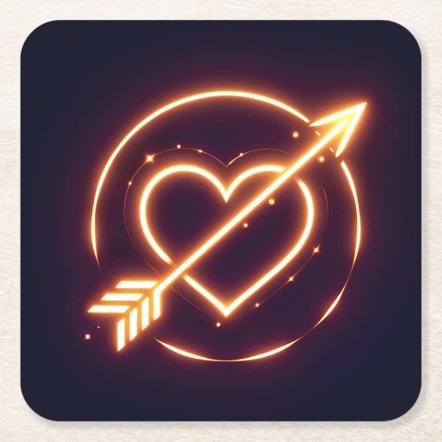 glowing image of a heart with cupid's arrow rechteckiger pappuntersetzer (Vorderseite)