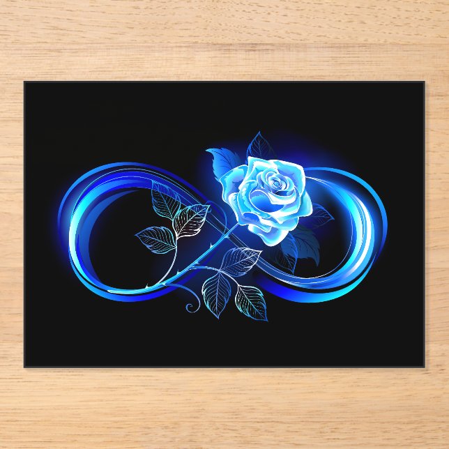 Glowing infinity with blue rose acryleinladungen (Vorderseite)