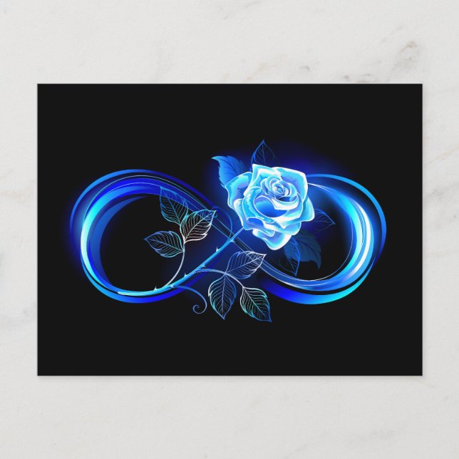 Glowing infinity with blue rose ankündigungspostkarte (Vorderseite)