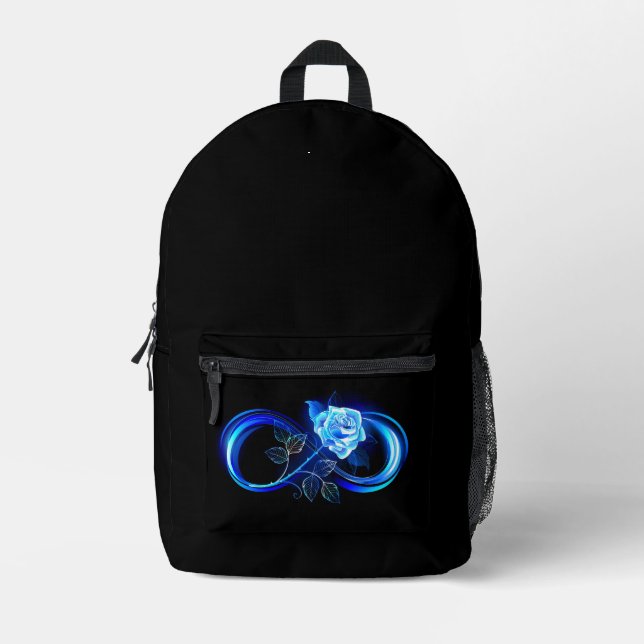Glowing infinity with blue rose bedruckter rucksack (Vorderseite)
