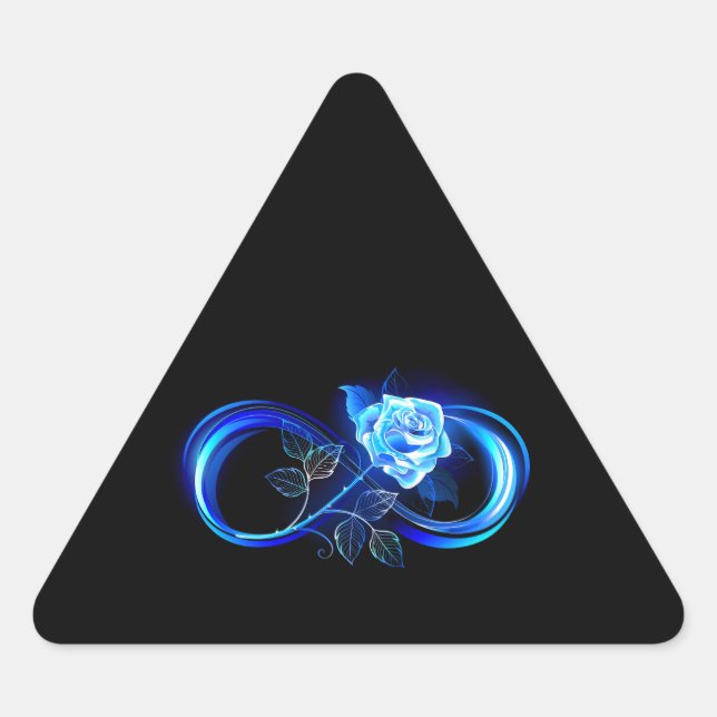 Glowing infinity with blue rose dreieckiger aufkleber (Vorderseite)