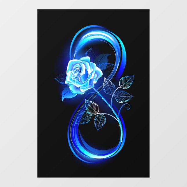 Glowing infinity with blue rose fensteraufkleber (Blatt)