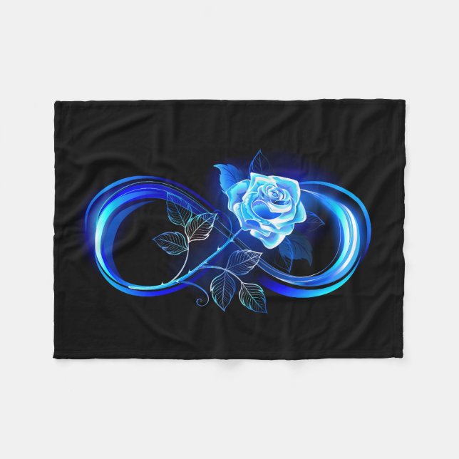Glowing infinity with blue rose fleecedecke (Vorderseite (Horizontal))