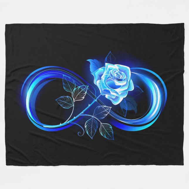 Glowing infinity with blue rose fleecedecke (Vorderseite (Horizontal))