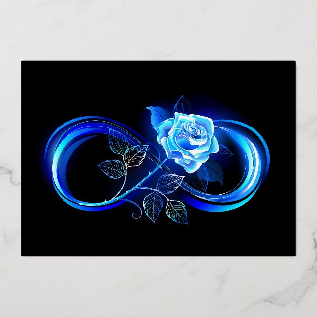 Glowing infinity with blue rose folieneinladung (Vorderseite)