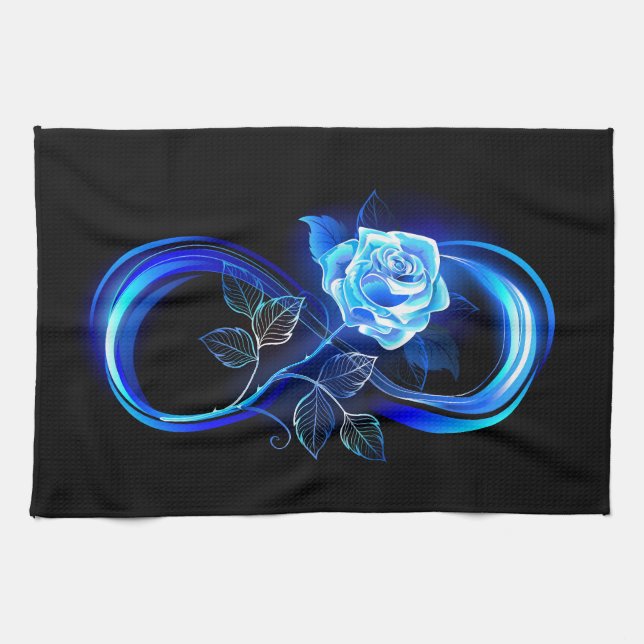 Glowing infinity with blue rose geschirrtuch (Horizontal)
