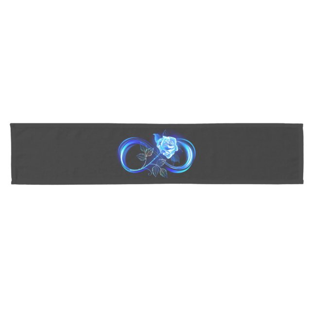 Glowing infinity with blue rose kurzer tischläufer (Horizontal)