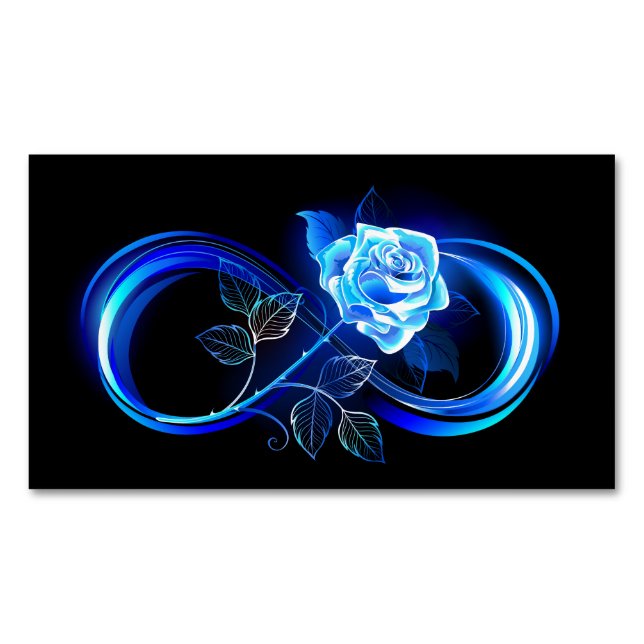 Glowing infinity with blue rose magnetische visitenkarte (Vorderseite)