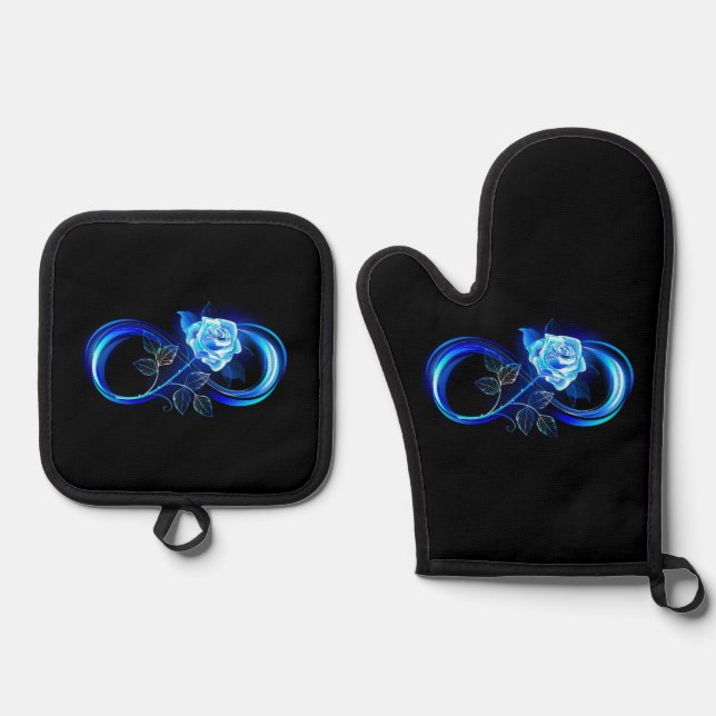 Glowing infinity with blue rose ofenhandschuh & Topflappen-Set (Vorderseite)