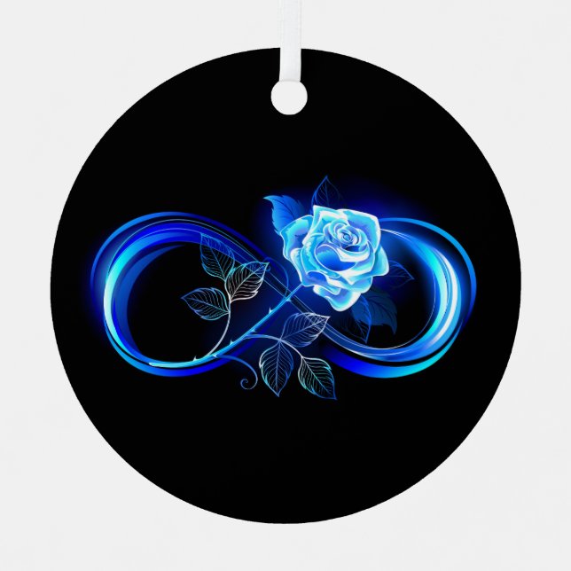Glowing infinity with blue rose ornament aus metall (Vorderseite)
