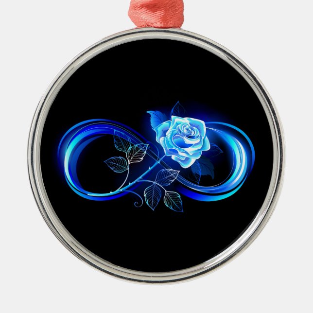 Glowing infinity with blue rose ornament aus metall (Vorne)