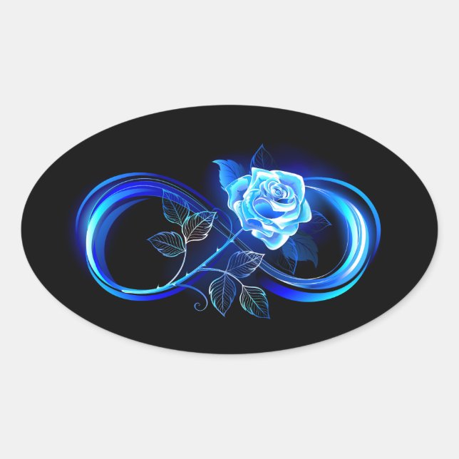 Glowing infinity with blue rose ovaler aufkleber (Vorderseite)