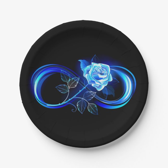 Glowing infinity with blue rose pappteller (Vorderseite)