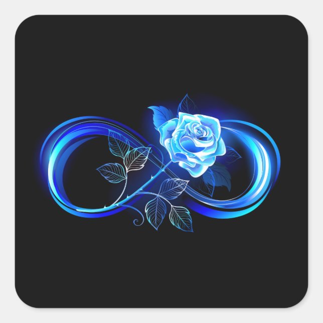 Glowing infinity with blue rose quadratischer aufkleber (Vorderseite)