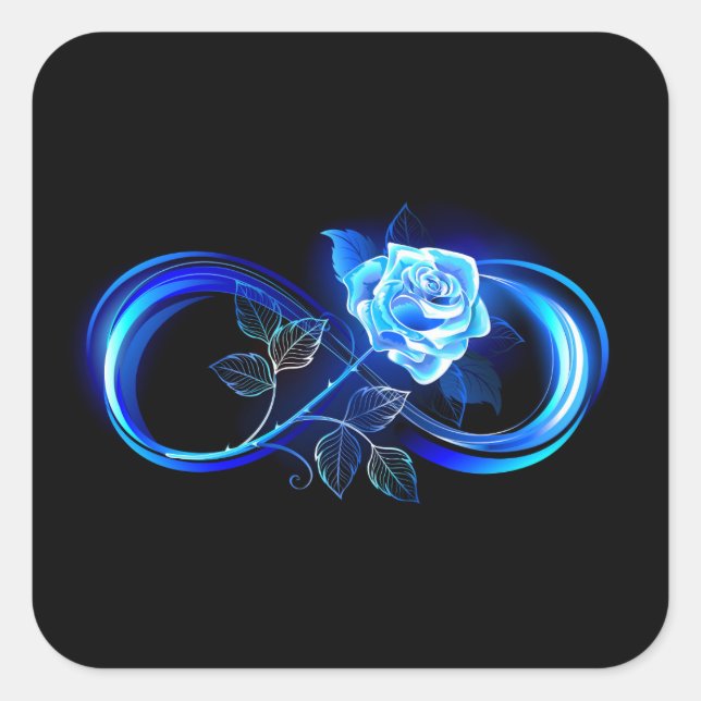 Glowing infinity with blue rose quadratischer aufkleber (Vorderseite)