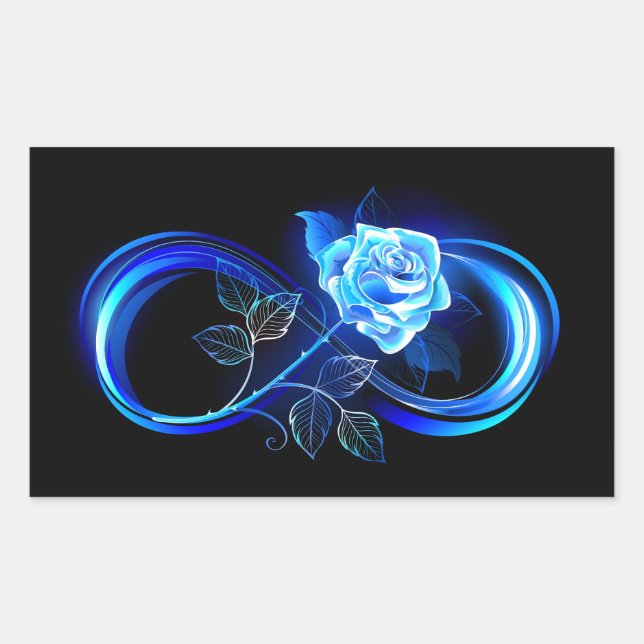 Glowing infinity with blue rose rechteckiger aufkleber (Vorderseite)