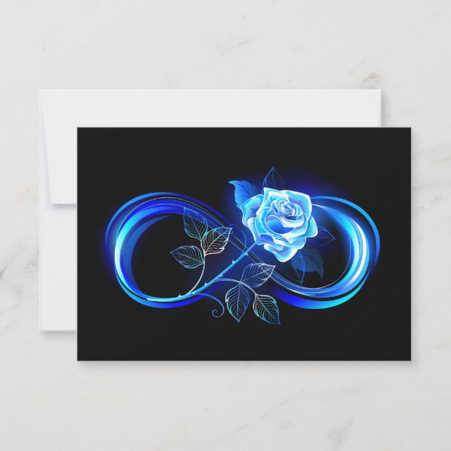 Glowing infinity with blue rose RSVP karte (Vorderseite)