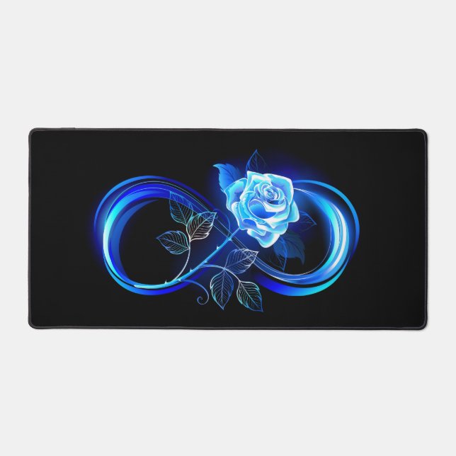 Glowing infinity with blue rose schreibtischunterlage (Vorderseite)