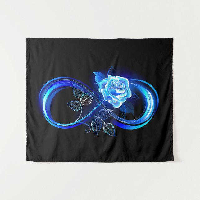 Glowing infinity with blue rose wandteppich (Vorderseite (Horizontal))