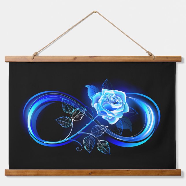 Glowing infinity with blue rose wandteppich mit holzrahmen (Vorne)