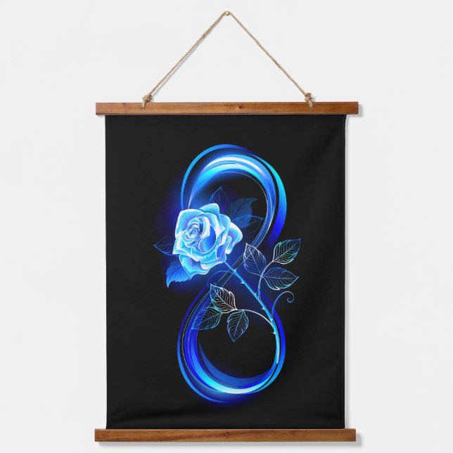 Glowing infinity with blue rose wandteppich mit holzrahmen (Vorderseite)
