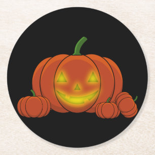 Glowing Jack-o'-Lantern Pumpkin Runder Pappuntersetzer