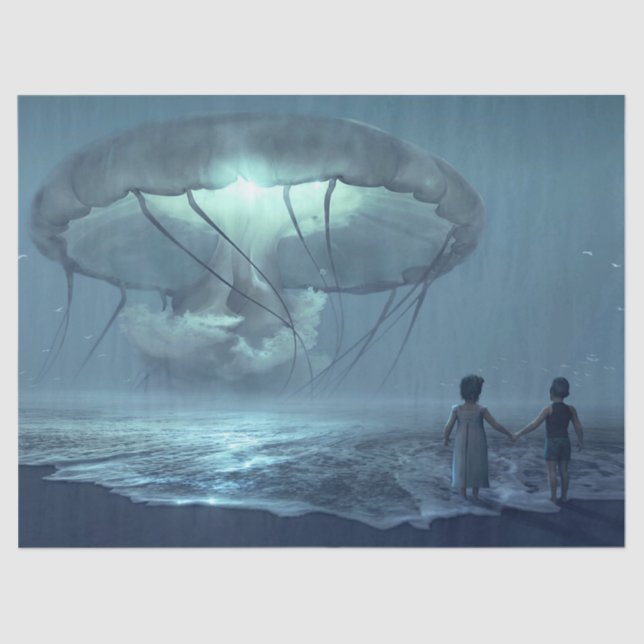 Glowing jellyfish cloud over the ocean beach seidenpapier (Vorderseite)