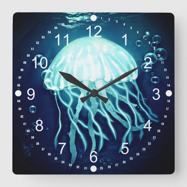 Glowing Jellyfish Ocean Marine Life Beach Sea Life Quadratische Wanduhr (Vorderseite)