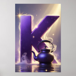 Glowing Letter K Halloween Wall Art for Kids Room Poster