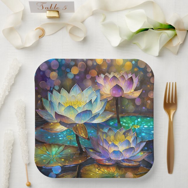 Glowing Lotus Flowers Trio Pappteller (Hochzeit)