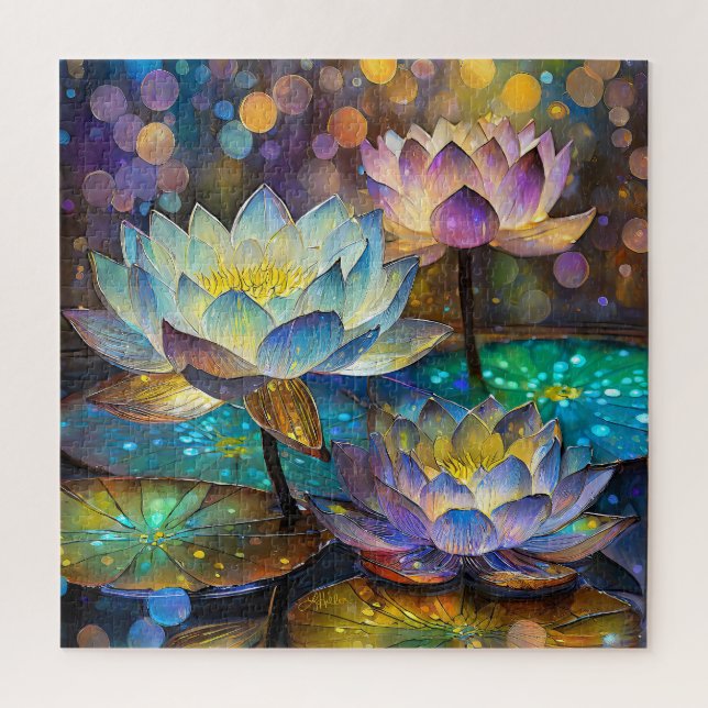 Glowing Lotus Flowers Trio Puzzle (Vertikal)