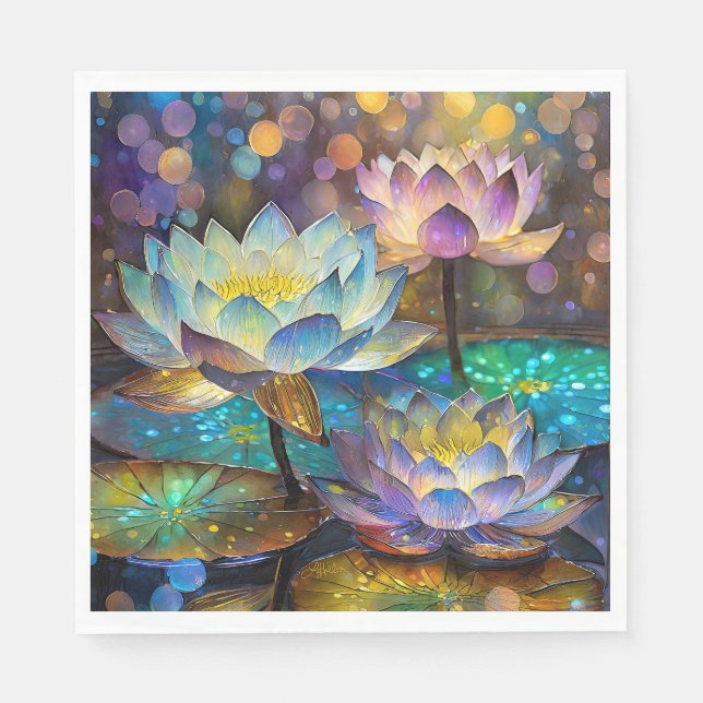 Glowing Lotus Flowers Trio Serviette (Vorderseite)