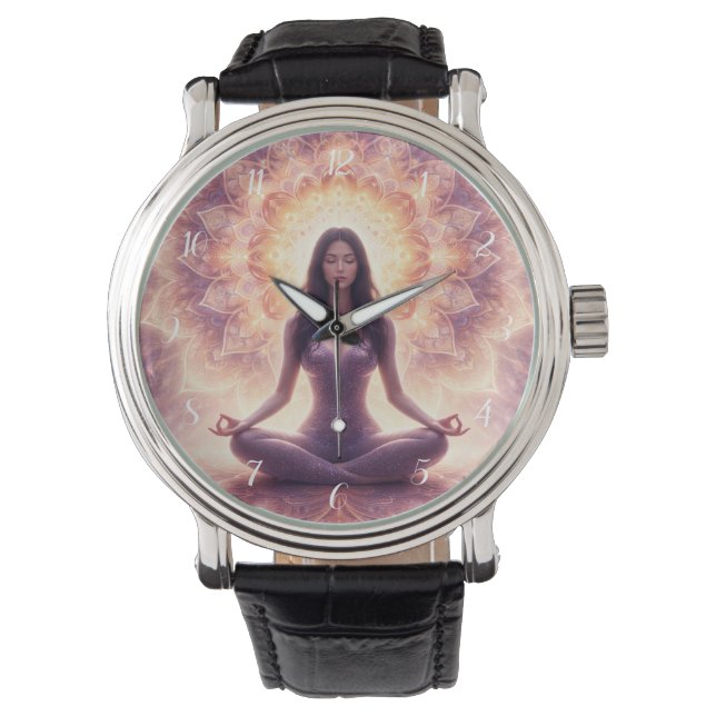 Glowing Mandala Meditation Woman Armbanduhr (Vorderseite)